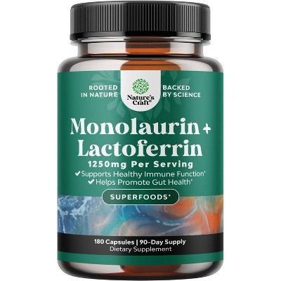 High Strength Lactoferrin & Monolaurin Supplement, Microbiome Digestive Health Immune Support Supplement, 1000mg Capsules, Nature's Craft, 180ct