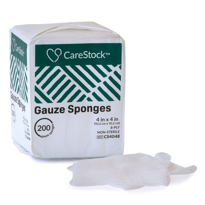 CareStock Gauze Sponge, 4 x 4 in. 8-Ply - Highly Absorbent Cotton Wound Dressing - Non-Sterile
