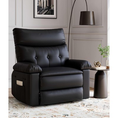 Oversized Rocker Swivel Recliner Chair - PU Leather Extra Wide Manual Recliner for Adults, Large Lazy Chair with 1.5X Sponge Comfort Arm and Back