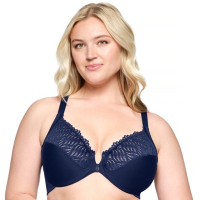 Glamorise Womens Front-Closure T-Back WonderWire Underwire Bra 1246 Blue