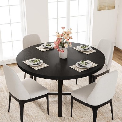 47" Round Dining Table, Industrial Dinner Table for 4 to 6, Wooden Kitchen Table with Sturdy Metal Frame, Circle Kitchen Table for Home （No Chairs）