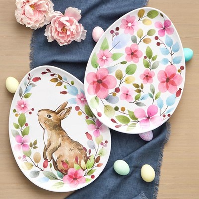 The Lakeside Collection Floral Easter Bunny Tabletop Serving for Entertaining Home Decor - Set of 4 Dessert Plates