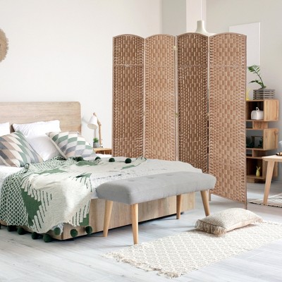 Gulches 6' Tall Wicker Weave 4 Panel Room Divider Privacy Screen for Home Office - Natural