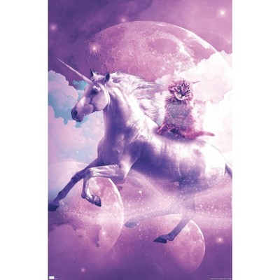 Trends International James Booker - Kitty Cat Riding On Space Galaxy Unicorn Unframed Wall Poster Prints
