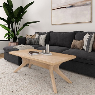 Plank+Beam Solid Wood Cross Leg Rectangular Coffee Table, 48" Coffee Table for Living Room