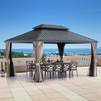 UNISOAR Hardtop Gazebo with Netting & Curtains