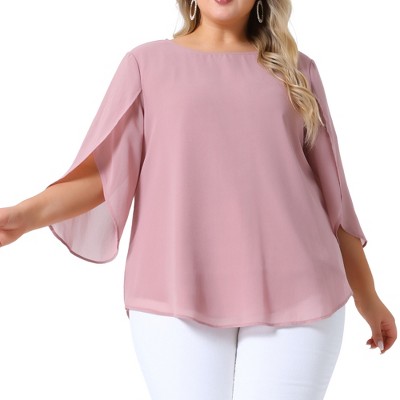 Agnes Orinda Women's Plus Size Flutter Petal 3/4 Sleeve Chiffon Loose Flowy Summer Blouses Tops