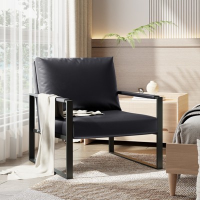 Hooseng Modern Style PU Leather Accent Armchair With Backrest And Seat Cushions, Comfy Upholstered Lounge Chair With Metal Frame And Ergonomic Design