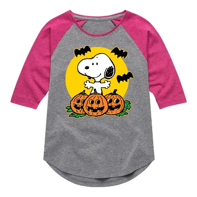 Girls' - Peanuts - Pumpkin Patch Shirt Tail Raglan Graphic T-shirt