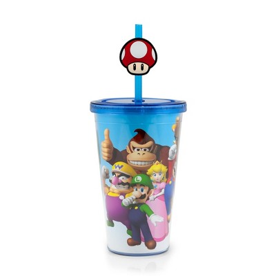 Just Funky Super Mario Bros. 16oz Travel Cup with Straw Holder