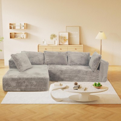 L-Shaped Corduroy Upholstered Cloud Modular Sectional Sofa with Chaise, No Assembly Required, Stain-Resistant, Machine-Washable