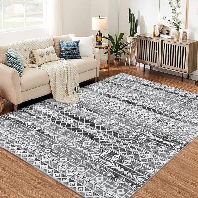 Modern Geometric Area Rug Plush Soft Wool Machine Washable Carpet, Non-Slip Large Rug for Living Room, Bedroom, Dining Room
