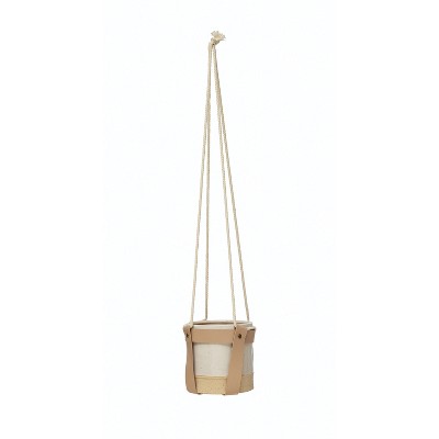 Storied Home Hanging Stoneware Planter with Faux Leather Straps and Rope Hanger