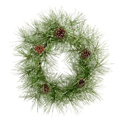 Nearly Natural 24-in Iced Pine Artificial Wreath with Pine Cones