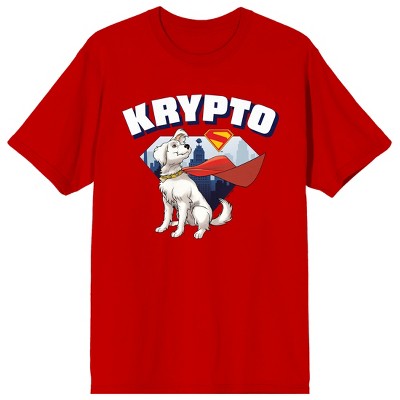Superman 2025 Krypto Skyline Pose Adult Red Crew Neck Short Sleeve T-shirt