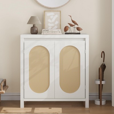 Mid Century Modern Sideboard Buffet with Rattan Doors - Retro Storage Cabinet with Adjustable Shelf