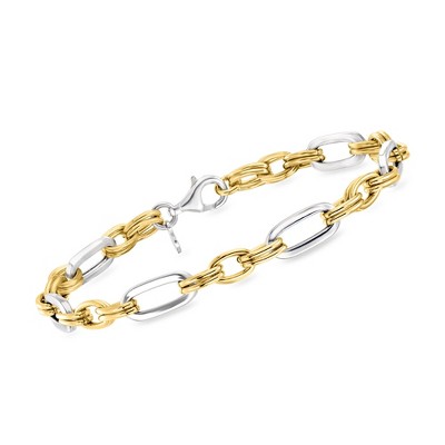 Ross-Simons Italian Sterling Silver and 18kt Gold Over Sterling Alternating Cable and Paper Clip Link Bracelet