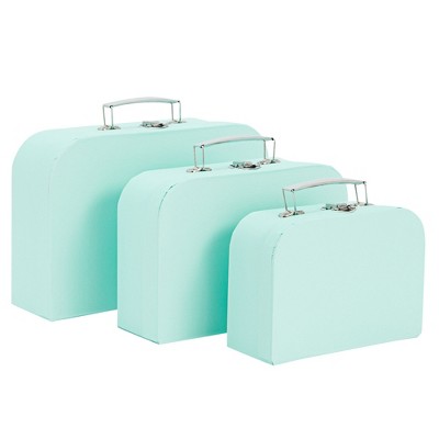 Okuna Outpost Different Sizes of Paperboard Suitcases with Metal Handles, Decorative Cardboard Storage Boxes - Set of 3