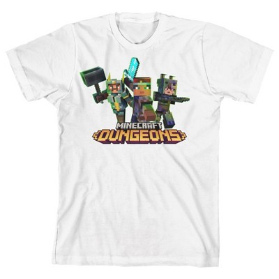 Minecraft Dungeons Character Group And Logo Youth White T-shirt