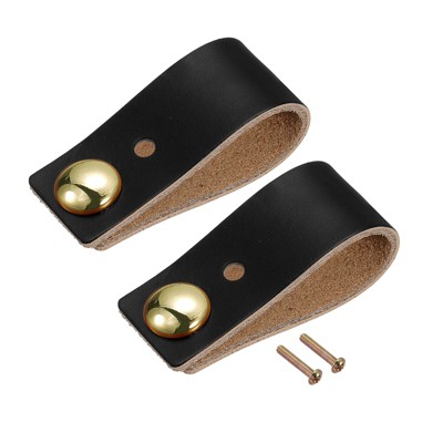 Unique Bargains Leather Dresser Drawer Door Cabinet Knobs and Pulls 2 Pcs 2.56"x0.94"