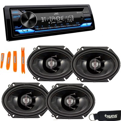 JVC KD-T710BT - CD Receiver featuring Bluetooth, Front USB, AUX, Amazon Alexa + Two Pairs Of JVC 6x8" Speakers