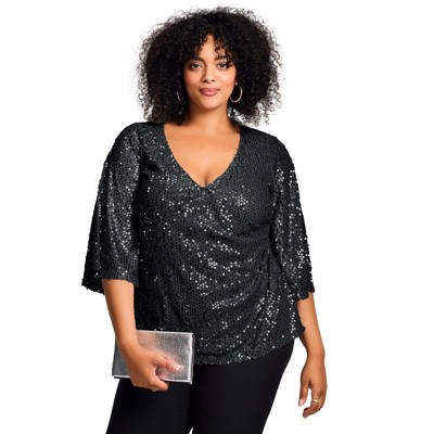 Avenue Faux Wrap Sequin Top