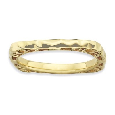 Black Bow Jewelry 2.25mm Stackable 14K Gold Plated Silver Square Hammered Band