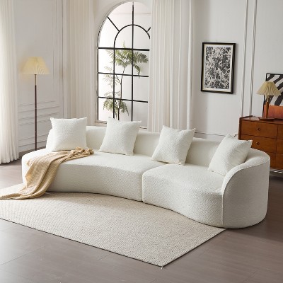 Christopher Knight Home Hailey 126“ Modern Boucle Upholstered 5 Seater Curved Sectional Sofa with Pillows