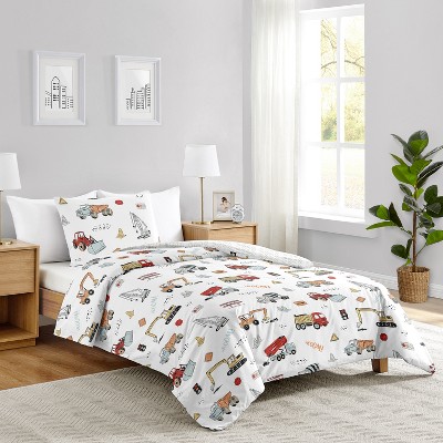 Sweet Jojo Designs Boy Twin Comforter Bedding Set Construction Truck Red Blue and Grey 2pc