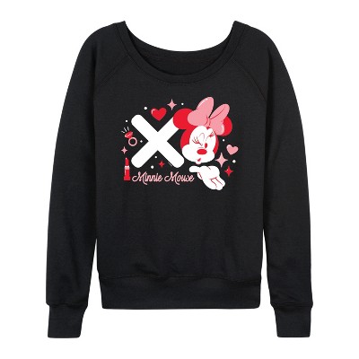Women's - Disney - Xo Minnie Mouse Lightweight French Terry Wide Neck Long Sleeve Graphic Shirt