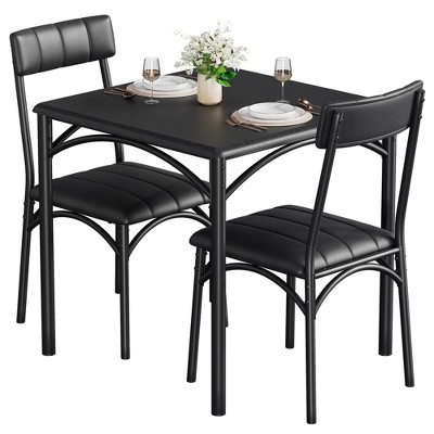 Small Dining Table Set for 2 with Cushion Chairs, 3 Piece Kitchen Table and Upholstered Chairs for Kitchen Apartment Dining Room Small Space