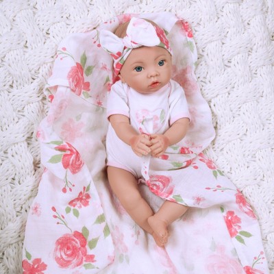 Paradise Galleries Newborn Baby Doll 16 inch Reborn Preemie, Swaddlers: Rose Petal, Safety Tested for 3+, 4-Piece Set