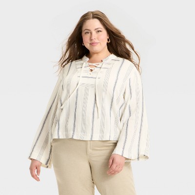 Women's Bell Long Sleeve Tie-Front Popover Blouse - Universal Thread™