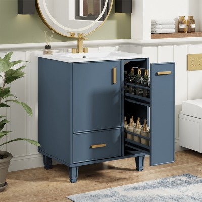 ORRD 24" Gray Bathroom Vanity with Sink, Cabinet with Door Shelf, Deep Drawer & 2-Tier Pull-Out Basket