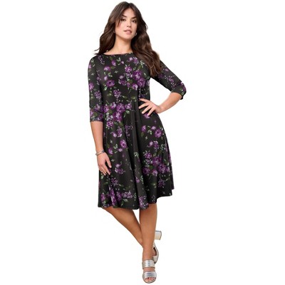 Roaman's Tall Ultrasmooth Plus Size Boatneck Swing Dress – Flowy, Wrinkle-Resistant Knit