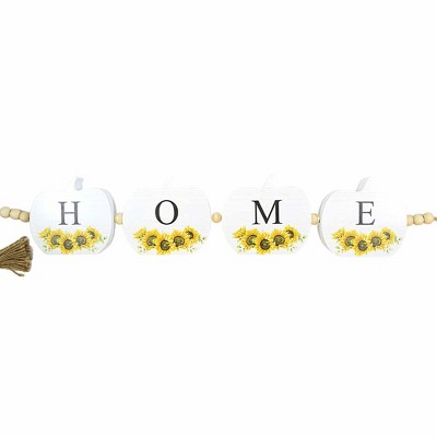 Ganz 27.5 Inch White Pumpkin Garland , Sunflowers White Washed (1PC)