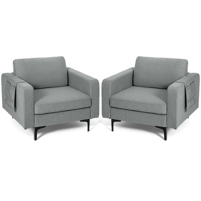 Costway Set of 2 Fabric Accent Armchair Single Sofa w/ Side Storage Pocket