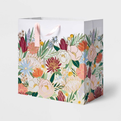Wedding Floral Square Gift Bag - Spritz™: Large Multicolored Botanical for Bridal & Wedding Showers
