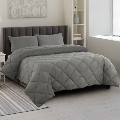 Reversible Comforter Set with Matching Pillowcases 3Pc Down Alternative Ultra Soft Solid Microfiber Comforters Durable Bedding - Lux Decor Collation