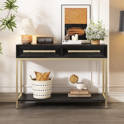 LIVAREEmlen Entryway Table, Console Table with Two Drawers, Retro Hallway Table with Striking Geometric Design for Entryway and Living Room