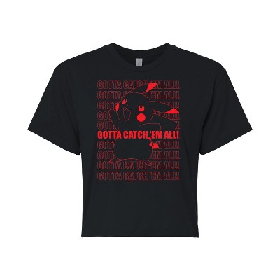 Women's - Pokémon - Pikachu Gotta Catch Em All Design Cropped Graphic T-Shirt