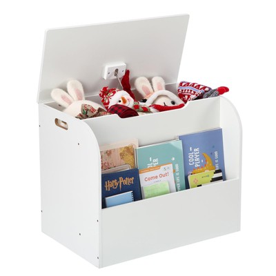 ODK FairOnly Wooden Toy Box with Front Bookshelf and Safety Hinges,Storage Organizer for Boys and Girls Playroom