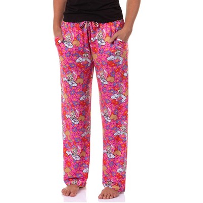 SpongeBob SquarePants Pajama Pants Women's Sandy Cheeks and Flowers Bottoms Pink