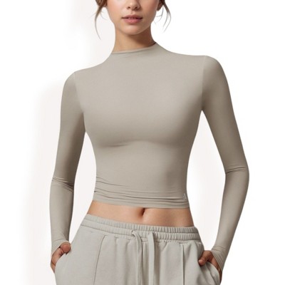 Anna-Kaci Active Women's Long Sleeve Mock Neck Cropped Activewear Top
