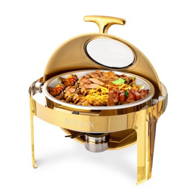 ROVSUN 6QT Round Chafing Dish Buffet Set, Roll Top NSF Stainless Steel Buffet Warmer Chafers Set with Thick Frame for Catering Party Weddings Dinner