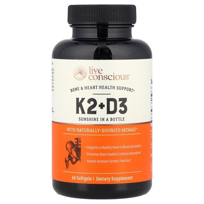 Live Conscious K2+D3, 60 Softgels