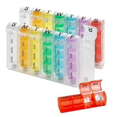 MEDca Weekly Pill Organizer: 2-Pack Planners for Pills & Vitamins Each Day Week, Four Times-a-Day Medication Reminder