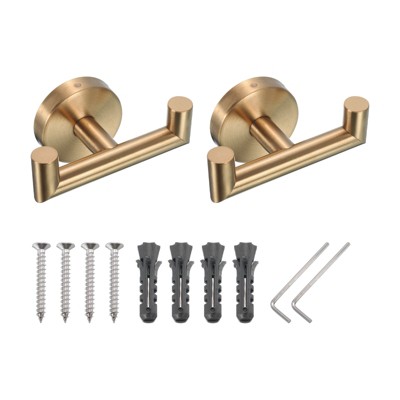 Unique Bargains Stainless Steel Round Wall Mounted Decorative Double Towel Hook
