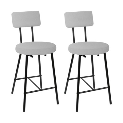 ODK Height Bar Stools Set of 2, Upholstered Counter Height Bar Chair with Round Seat, Modern Barstools with Back and Metal Footrest for Bistro, Pub