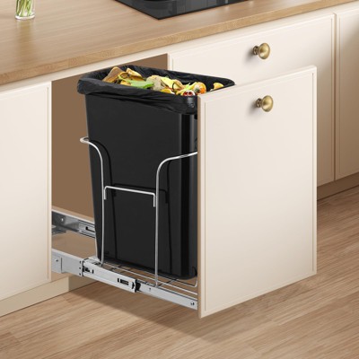 Under-Cabinet Pull-Out Trash and Recycling Bin with Full-Extension Soft-Close Slides, Stainless Steel and Plastic Space-Saving Waste